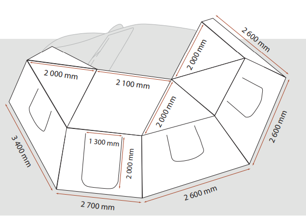 Dimensions Murs pour Auvent ROCKALU 360